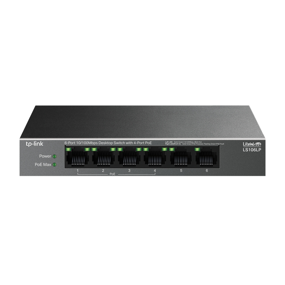 LiteWave LS106LP switch No administrado Fast Ethernet (10/100) Energía sobre Ethernet (PoE) Negro