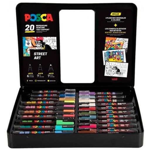 [182634820] CAJA METALICA 20 ROTULADORES UNI-POSCA PC1M-PC3M-PC5M