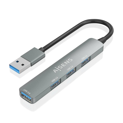 [A106-0859] HUB USB 3.0 Aluminio, 1xUSB3.0 A/H+3xUSB2.0 A/H, Gris, 10cm