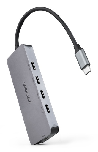 [10.16.4505] Hub USB-C macho a 4 x USB-C hembra + USB-C PD 100W, Aluminio 10 cm, Gris