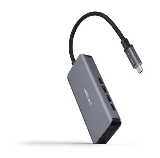 [10.16.4504] Hub USB-C macho a 4 x USB-C hembra, Aluminio 10 cm, Gris