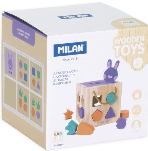 Juguete educativo de madera, Cubo para encajar piezas 'rabbit'