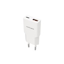 Cargador USB-C/PD 25W + USB-A/QC 25W, Blanco