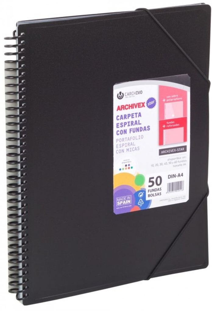 CARPETA 60 FUNDAS A4 ESPIRAL ARCHIVEX STAR NEGRO