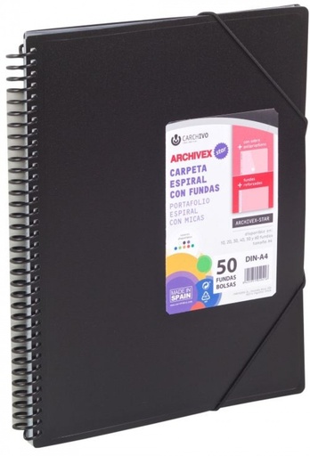 [53026006] CARPETA 60 FUNDAS A4 ESPIRAL ARCHIVEX STAR NEGRO