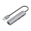 USB3.0 Dock USB-A A Ethernet Gigabit + Hub 1xUSB-C+2xUSB-A, Gris, 15cm