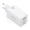 Cargador GaN 65W, 2xUSB-C PD3.0 QC4.0, 1xUSB-A QC3.0, Blanco