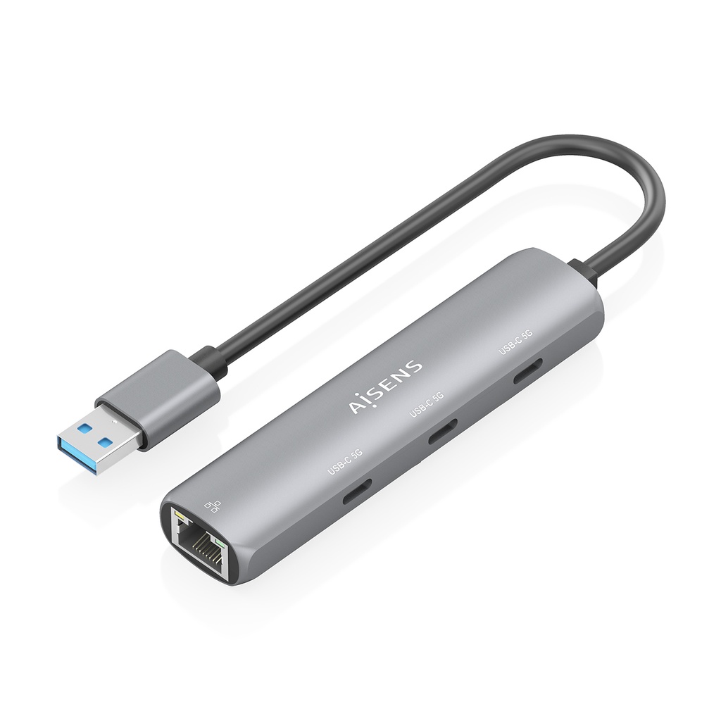 USB3.0 Dock USB-A A Ethernet Gigabit + Hub 3xUSB-C, Gris, 15cm