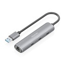 USB3.0 Dock USB-A A Ethernet Gigabit + Hub 3xUSB-C, Gris, 15cm