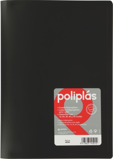 [01450010] CARPETA Fº 20 FUNDAS SOLDADAS OPACAS NEGRO POLIPLAS