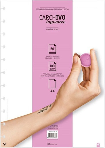 [66104205] RECAMBIO CUADERNO INGENIOX A4 50 HOJAS LISO EXTRAIBLE