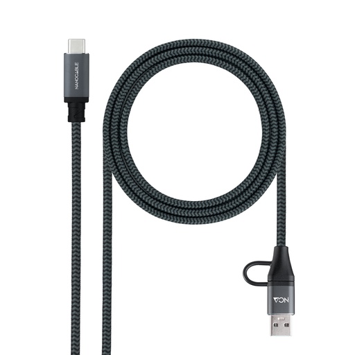 [10.01.4112-COMB] Cable USB 3.2 Gen2x2 20Gbps 5A/100W, USB-C+USB-A/M a USB-C/M, Gris/Negro, 2m