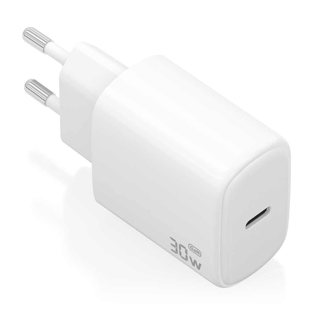 Cargador GaN 30W, 1xUSB-C PD3.0, Blanco