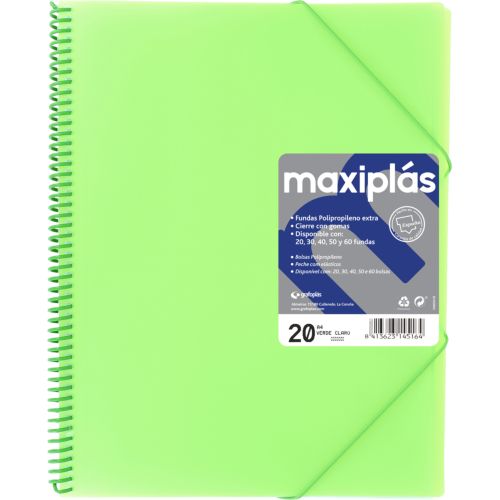[39833021] CARPETAS A4 30 FUNDAS A4 ESPIRAL MAXIPLAS VERDE