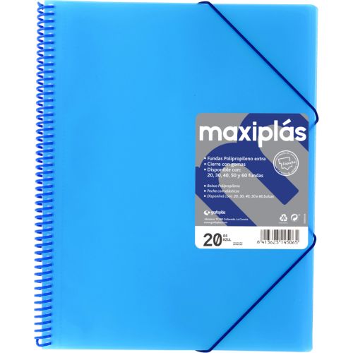 [39832030] CARPETAS A4 20 FUNDAS A4 ESPIRAL MAXIPLAS AZUL