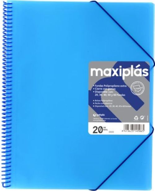CARPETAS A4 50 FUNDAS A4 ESPIRAL MAXIPLAS AZUL