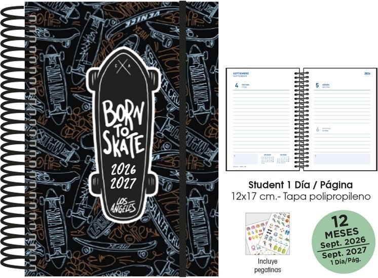 AGENDA ESCOLAR 26-27 STUDENT 12X17 DP SKATEBOARD