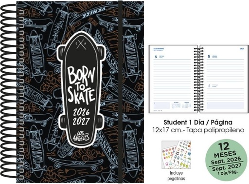 AGENDA ESCOLAR 26-27 STUDENT 12X17 DP SKATEBOARD