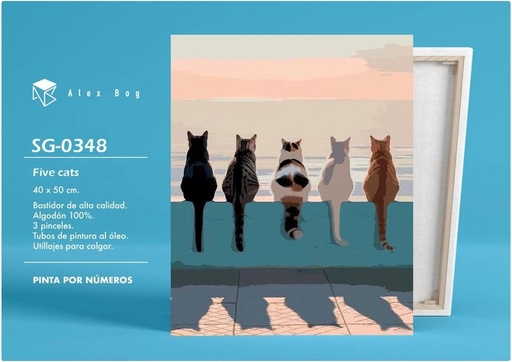 Bastidor pintar por numeros five cats 40x50cm