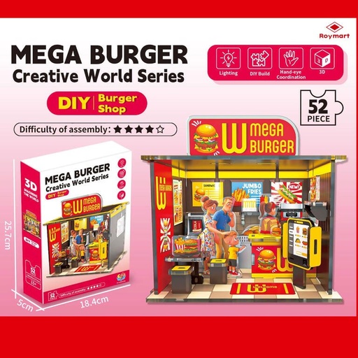 Puzzle 3d mega burguer con luz 52 piezas